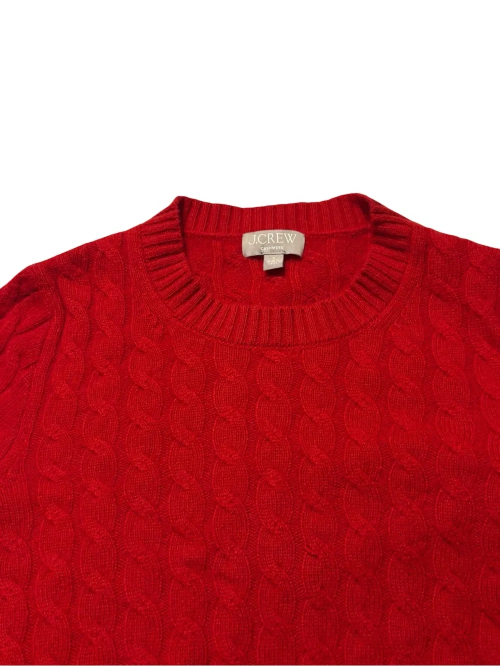 J. Crew Shrunken Cable Knit Crewneck Sweater Size Small Red Holiday Christmas
